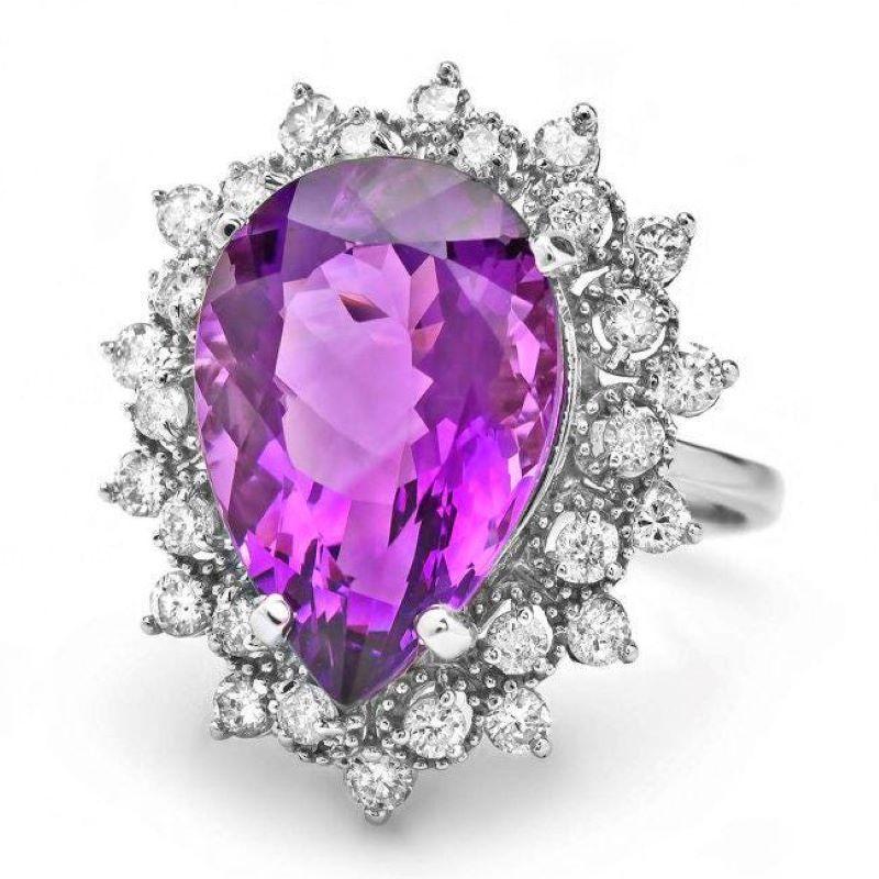 8.10 Carats Natural Amethyst and Diamond 14K Solid White Gold Ring

Total Natural Amethyst Weights: Approx. 7.20 Carats

Amethyst Measures: Approx. 16.00 x 11.00mm

Natural Round Diamonds Weight: Approx. 0.90 Carats (color G-H / Clarity SI1-2)

Ring