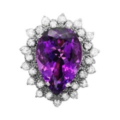 8.10 Carats Natural Amethyst and Diamond 14k Solid White Gold Ring