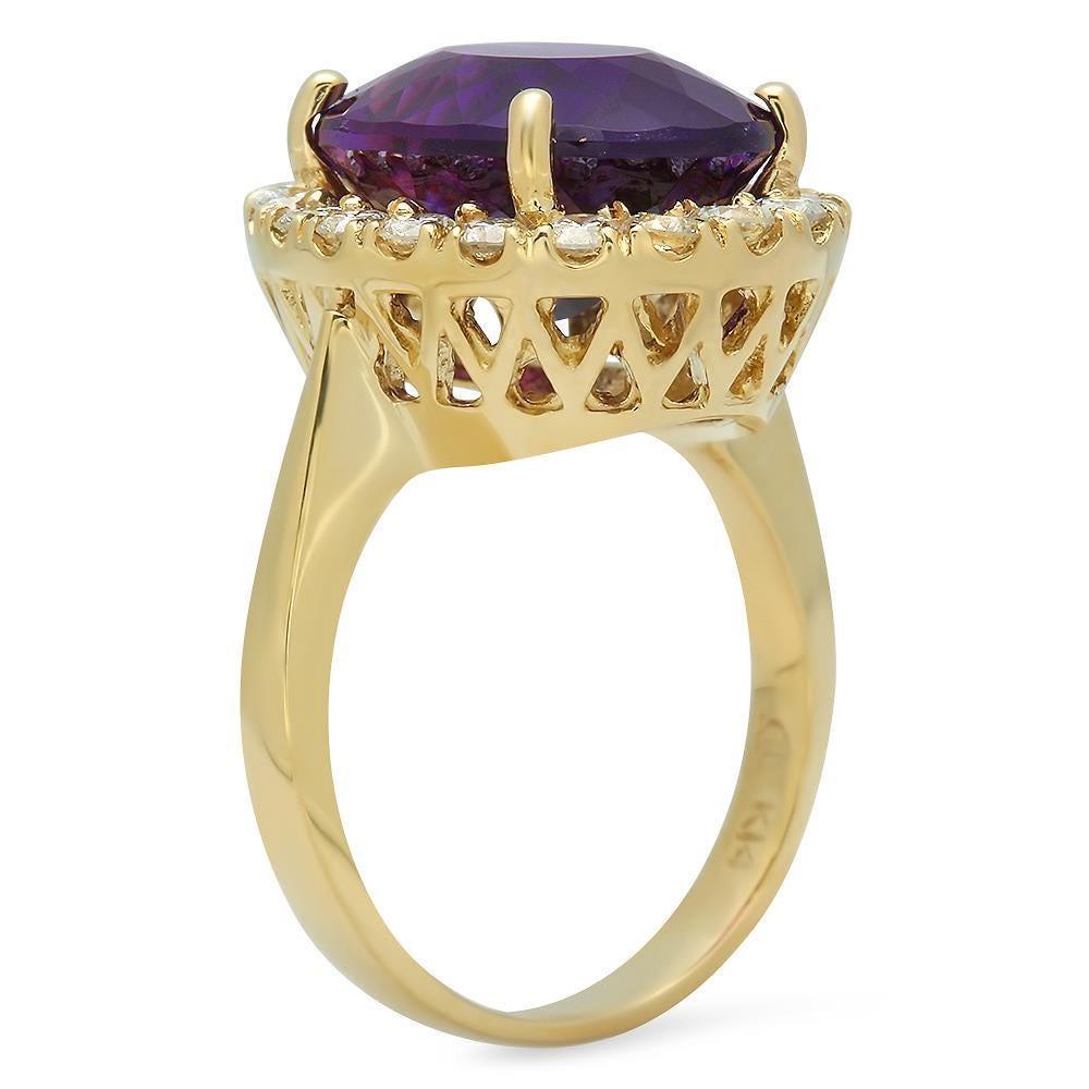 8.10 Carats Natural Amethyst and Diamond 14K Solid Yellow Gold Ring

Total Natural Oval Shaped Amethyst Weights: 7.10 Carats 

Amethyst Measures: Approx. 14.00 x 12.00mm

Natural Round Diamonds Weight: 1.00 Carats (color G-H / Clarity SI1-SI2)

Ring