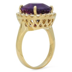 8.10 Carats Natural Amethyst and Diamond 14K Solid Yellow Gold Ring