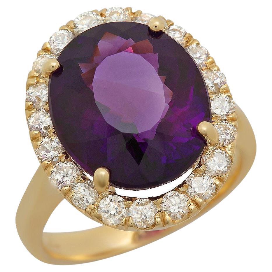 8.10 Carats Natural Amethyst and Diamond 14K Solid Yellow Gold Ring For Sale
