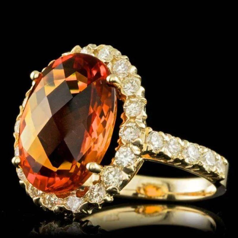 8.10 Carats Natural Citrine and Diamond 14K Solid Yellow Gold Ring

Total Natural Citrine Weight is: Approx. 6.90 Carats

Citrine Measures: Approx. 18.00 x 13.00mm

Natural Round Diamonds Weight: Approx. 1.20 Carats (color G-H / Clarity