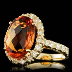 8,10 Karat natürlicher Citrin und Diamant 14K massiver Gelbgold Ring