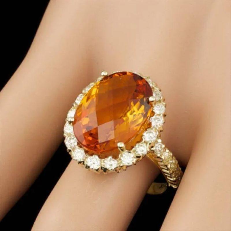 Mixed Cut 8.10 Carats Natural Citrine and Diamond 14K Solid Yellow Gold Ring For Sale