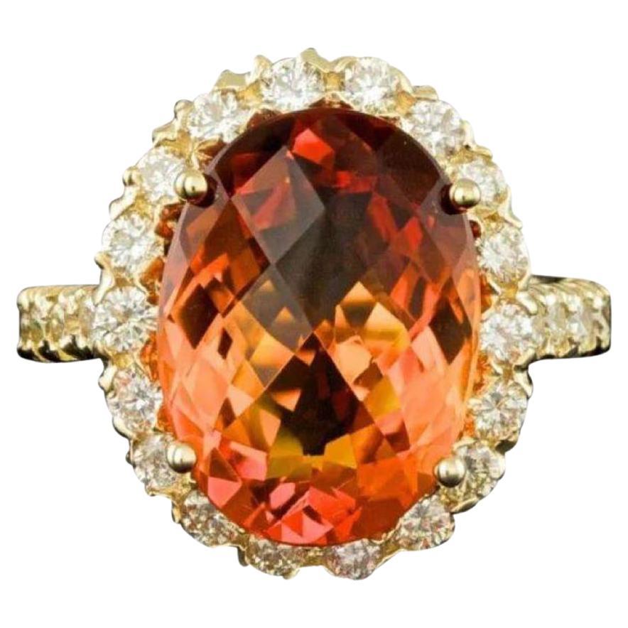 8.10 Carats Natural Citrine and Diamond 14K Solid Yellow Gold Ring