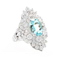 8.10 Carat Natural Impressive Natural Aquamarine and Diamond 14 Karat White