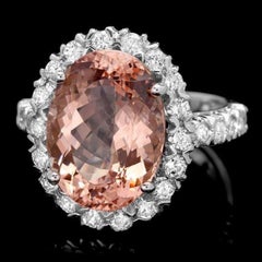 8.10 Carats Natural Morganite and Diamond 14k Solid White Gold Ring