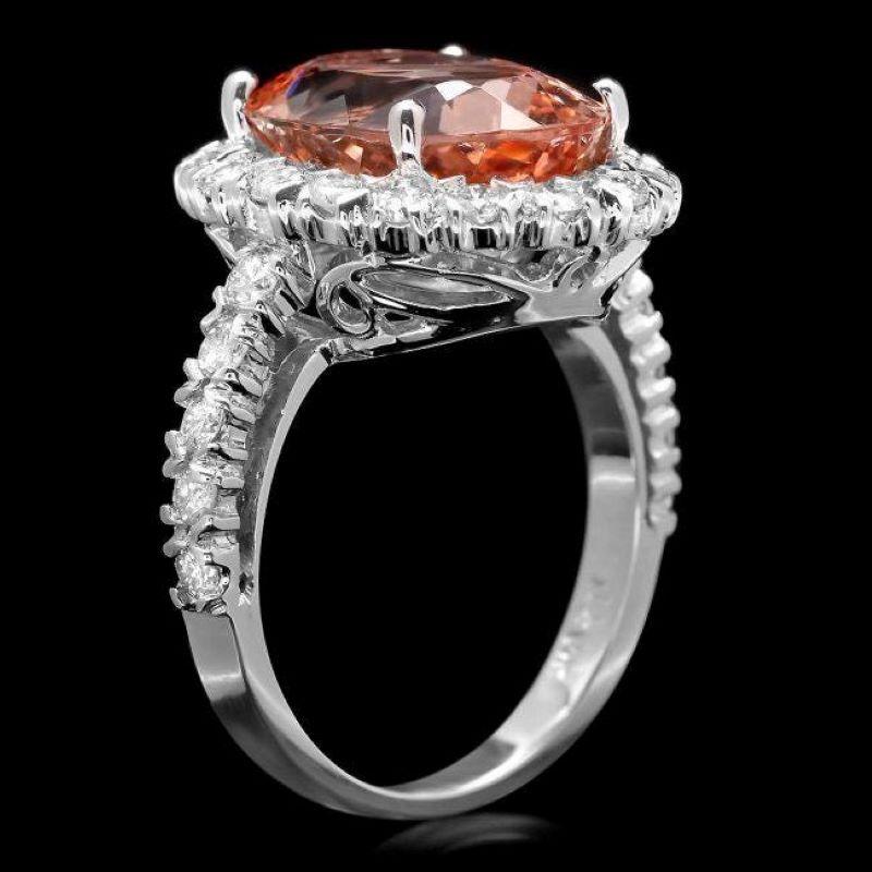 Mixed Cut 8.10 Carats Natural Morganite and Diamond 14k Solid White Gold Ring For Sale