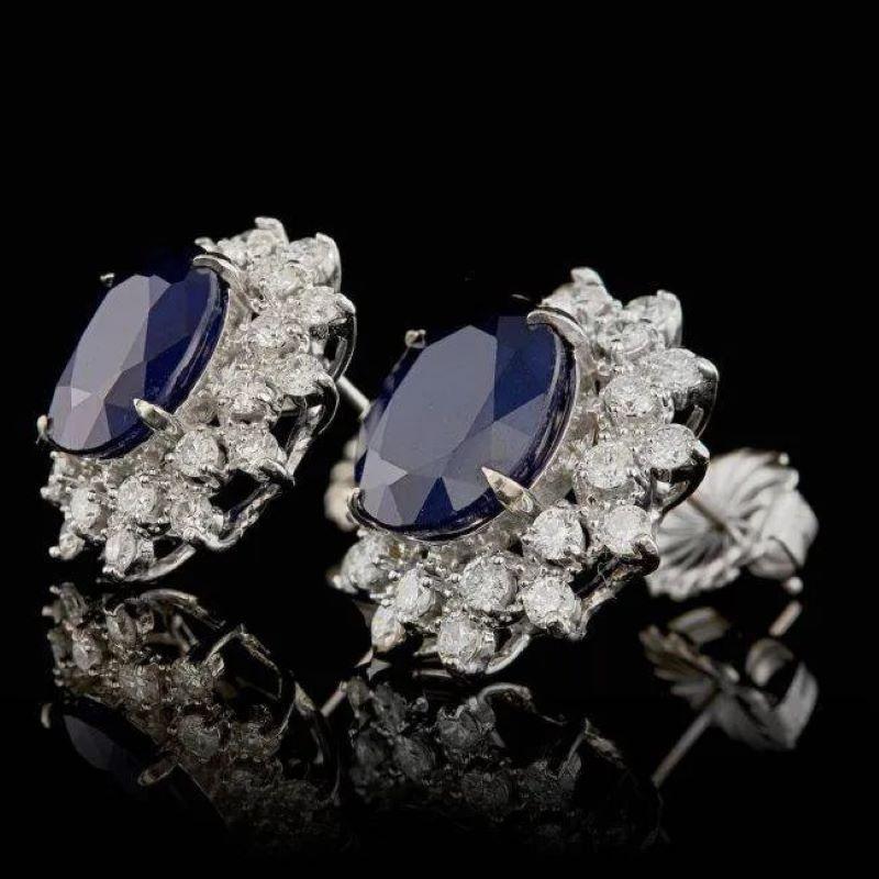 8.10 Carats Natural Sapphire and Diamond 14K Solid White Gold Earrings

Total Natural Oval Sapphires Weight: Approx. 6.90 Carats

Sapphire treatment: Diffusion

Total Natural Diamonds Weight: Approx. 1.20 Carats (color G-H / Clarity