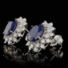 8.10 Carats Natural Sapphire and Diamond 14K Solid White Gold Earrings