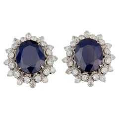 8.10 Carats Natural Sapphire and Diamond 14K Solid White Gold Earrings
