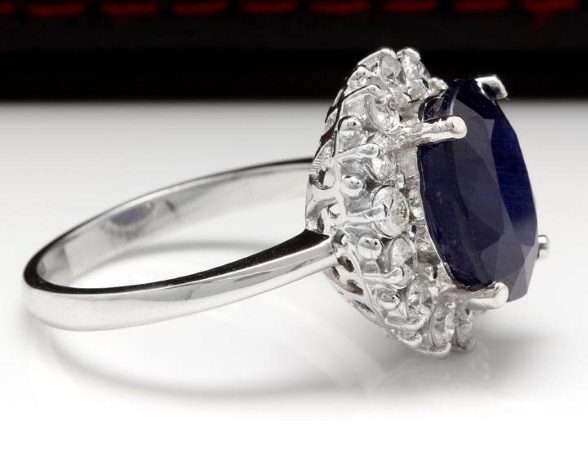 Mixed Cut 8.10 Ct Exquisite Natural Blue Sapphire and Diamond 14K Solid White Gold Ring For Sale