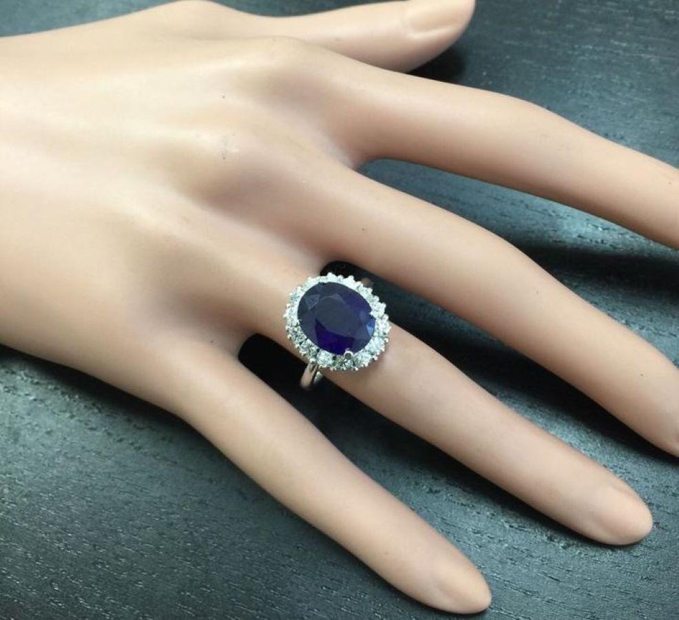 Women's 8.10 Ct Exquisite Natural Blue Sapphire and Diamond 14K Solid White Gold Ring For Sale