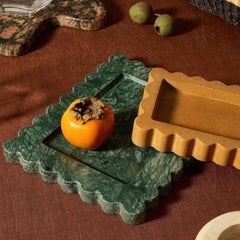 810 Tray: Chunky Scalloped Edge Large Tray in Emerald Marble by Anastasio Home