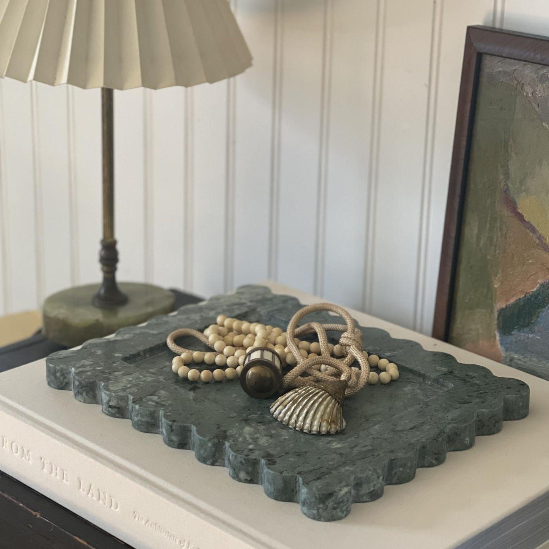 Hand-Crafted 810 Tray: Chunky Scalloped Edge Large Tray in Emerald Marble by Anastasio Home