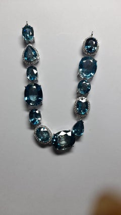81.06 ct Blue Zircon Bracelet With Diamonds Made In 18k Gold