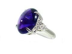 8.10 Carat Cabochon Amethyst and Diamond Accent Platinum Ring