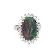 8.10ct Ethiopian Black Opal Diamond Ring Oval Princess Estate 14k Gold Cocktail