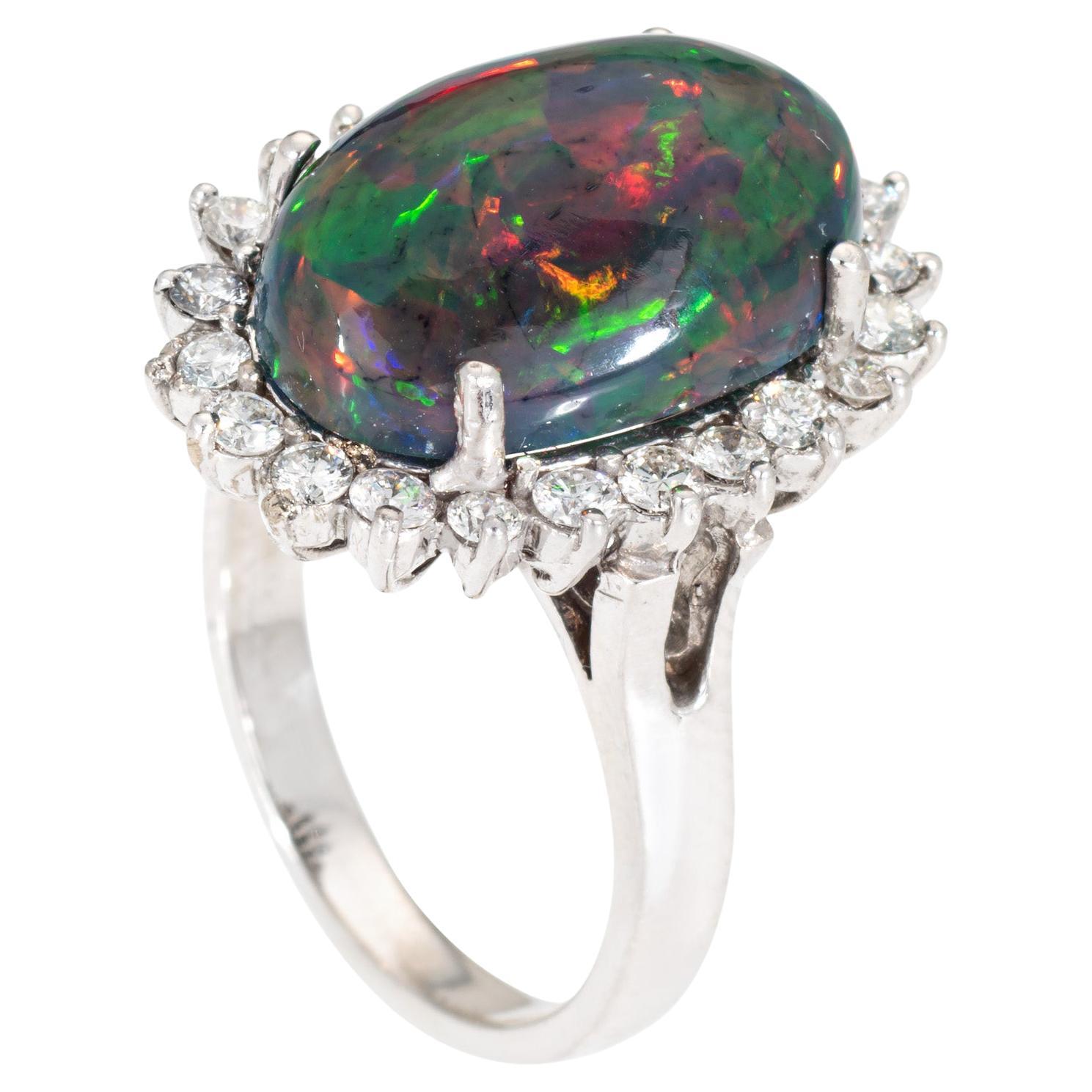 Anello con diamante Opale nero etiope 8,10ct Oval Princess Estate in oro 14k Cocktail in vendita
