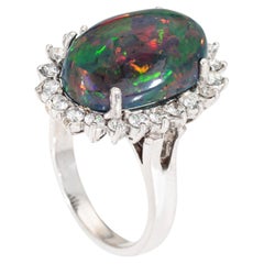 8.10ct Ethiopian Black Opal Diamond Ring Oval Princesse Estate 14k Gold Cocktail