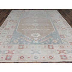 8'10"x10'10" Coral Pink Hand Knotted Anatolian Village Design Zero Pile Wool Rug