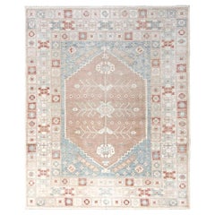 8
10"x10
10" Coral Pink Hand Knotted Anatolian Village Design Zero Pile Wool Rug
