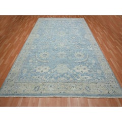 8'10"x11'10" Beau Blue 100% Wool Sickle Leaf Design Hand Knotted Oriental Rug