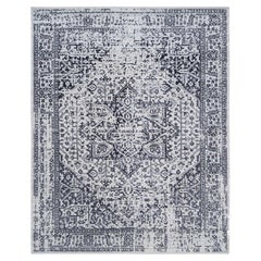 8'10"x11'10" Black, Erased Serapi Heriz Design, Wool and Silk, Hand Loomed, Rug