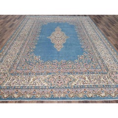 8'10 "x11'10" Blu Vintage Persiano Kerman a pelo pieno annodato a mano in lana morbida
