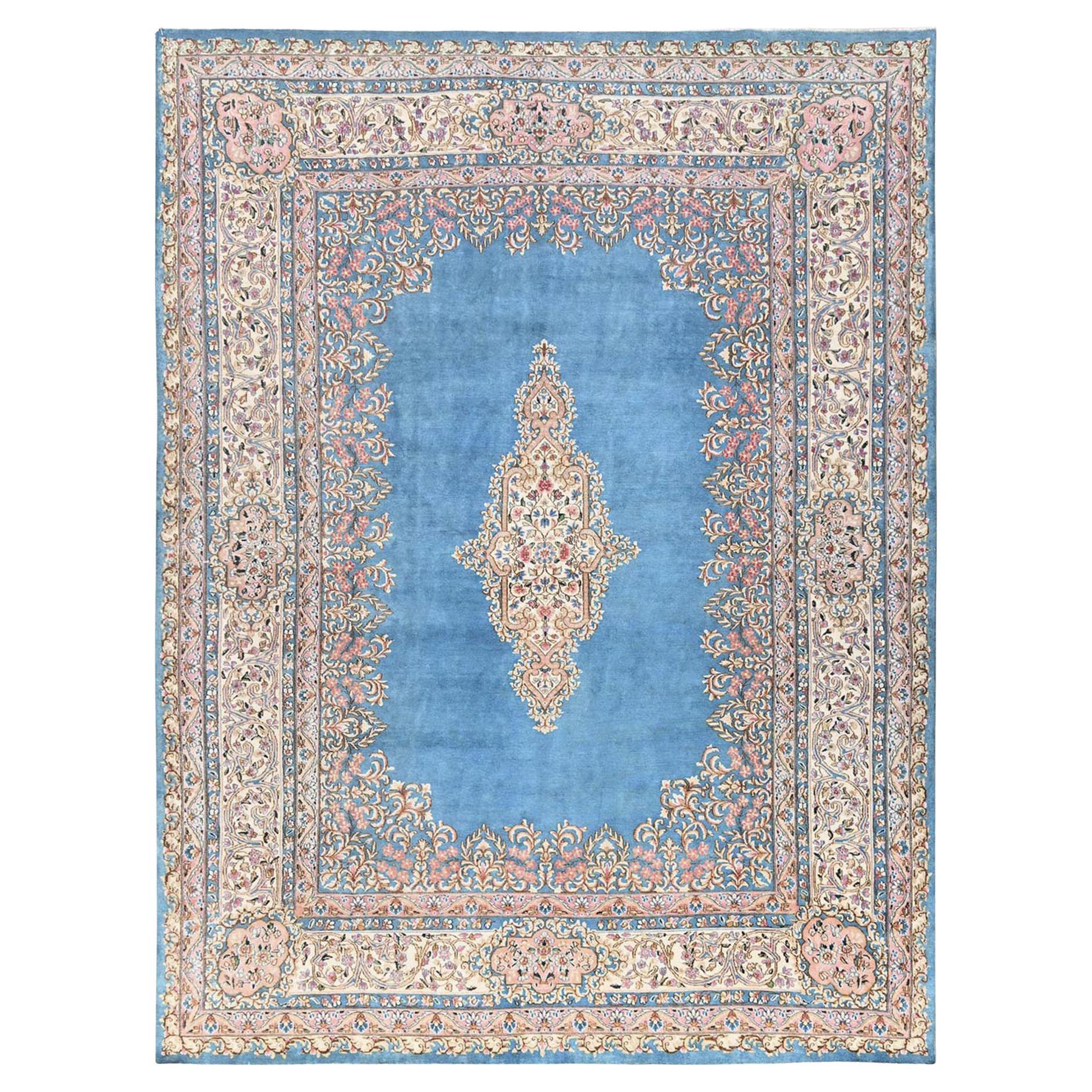 8
10 "x11
10" Blu Vintage Persiano Kerman a pelo pieno annodato a mano in lana morbida