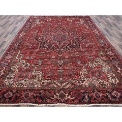 8'10"x11'10" Blush Red Vintage Persian Heriz Hand Knotted Pure Wool Oriental Rug