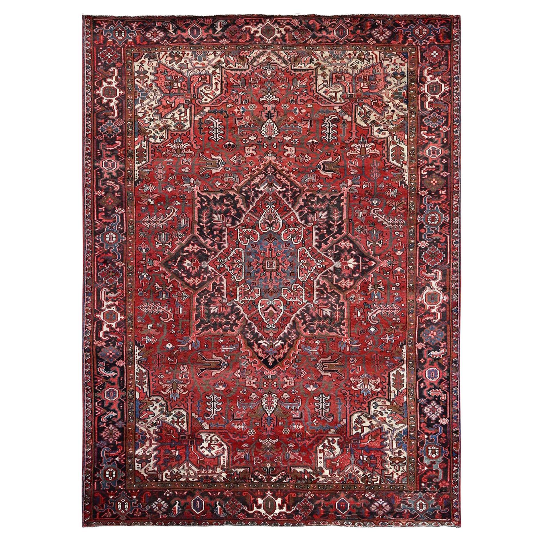 8
10"x11
10" Blush Red Vintage Persian Heriz Hand Knotted Pure Wool Oriental Rug