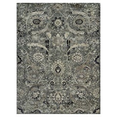 8'10 "x11'10" Alfombra Marrón de Lana y Seda Diseño de Hojas de Hoz con Acentos de Negro