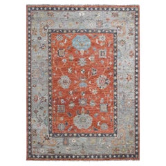 8'10"x11'10" Burnt Orange Hand Knotted Oushak Design Extra Soft Wool Oriental Ru