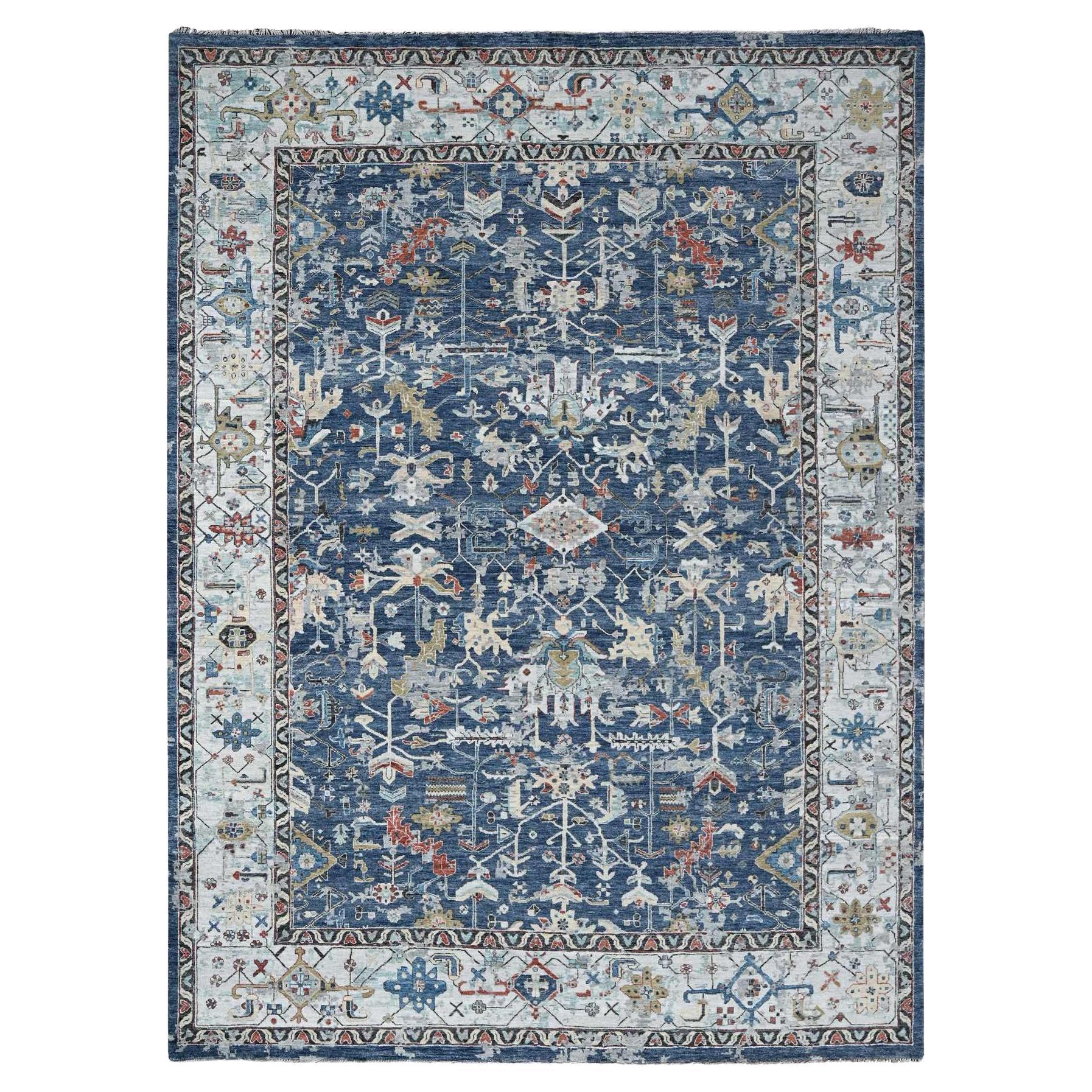 8'10"x11'10" Dress Blue Broken Erased Heris Design Wool Hand Knotted Oriental For Sale