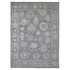 8'10 "x11'10" Tappeto afgano grigio di angora Oushak con motivo a foglie annodato a mano in pura lana