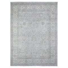 8'10"x11'10" Gray Hand Knotted Wool White Wash Peshawar Faded Flower Design Rug