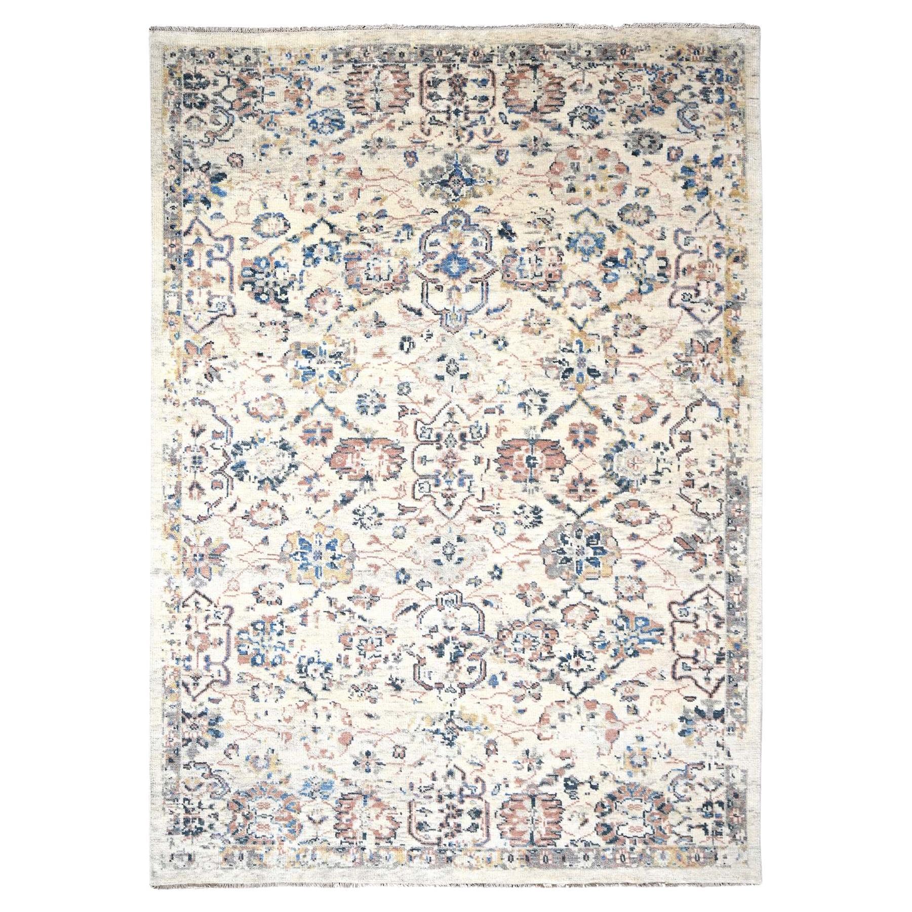 8'10"x11'10" Ivory Pure Wool Hand Knotted Mahal Design Oriental Rug