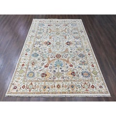 8'10"x11'10" Ivory Ziegler Mahal All Over Design Hand Spun Wool Hand Knotted Rug