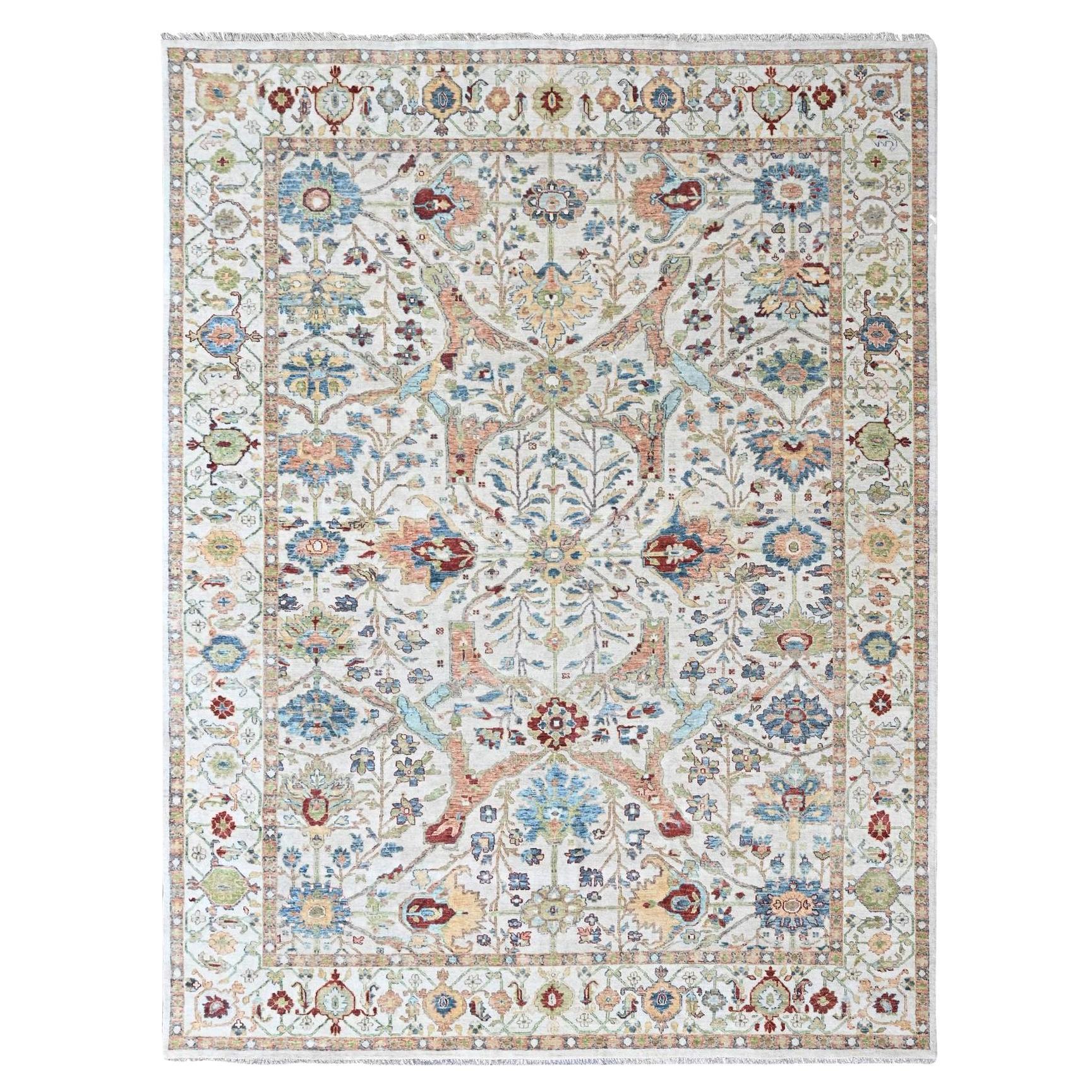 8'10"x11'10" Ivory Ziegler Mahal All Over Design Hand Spun Wool Hand Knotted Rug