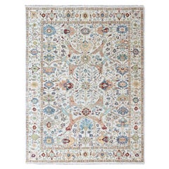 8'10"x11'10" Ivory Ziegler Mahal All Over Design Hand Spun Wool Hand Knotted Rug