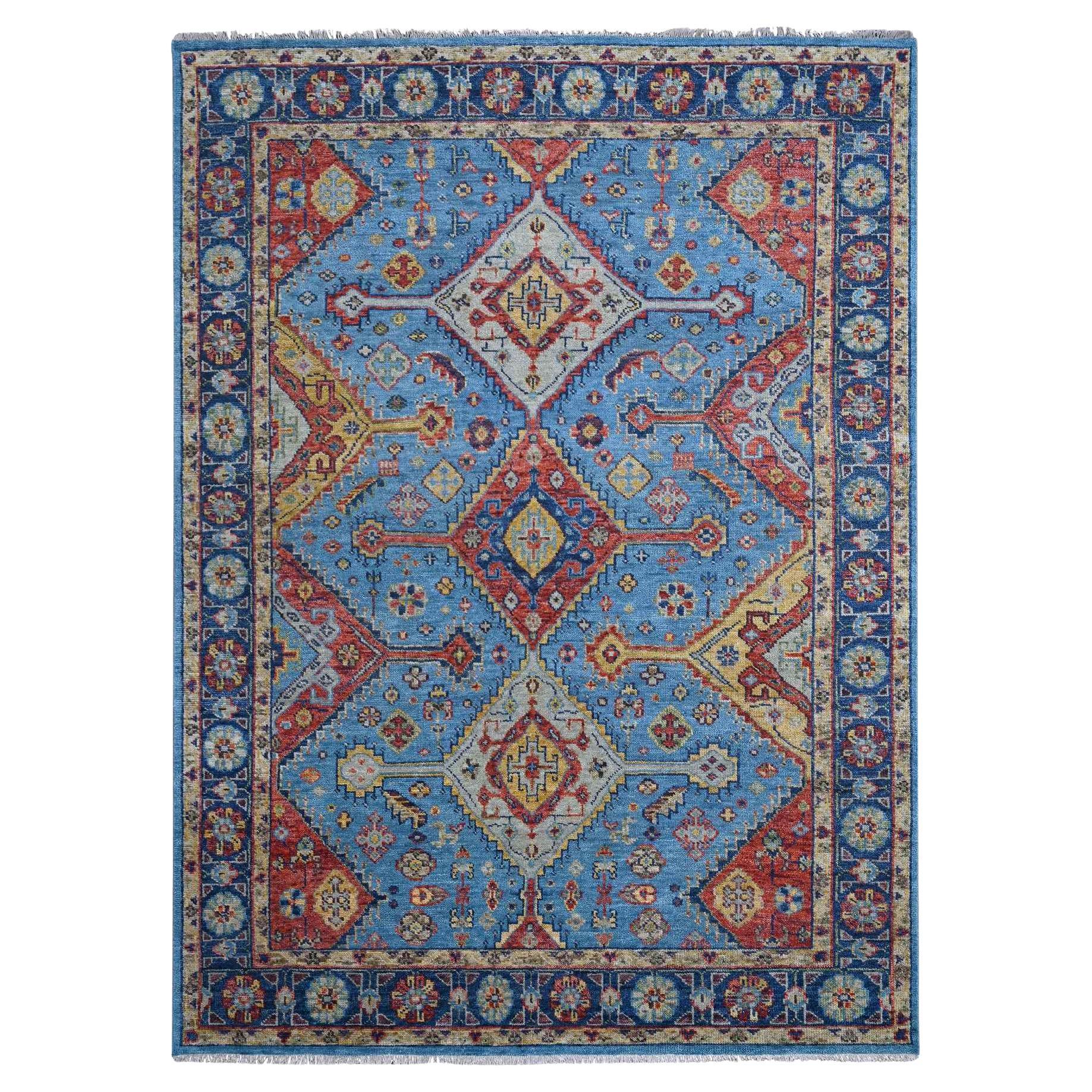 8'10"x11'10" Light Blue, Hand Knotted Shiraz Design Pure Wool Oriental Rug For Sale