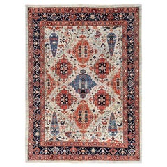 8'10"x11'10" Misty Gray Qashqai Design with Cypress Trees Hand Knotted Wool Rug