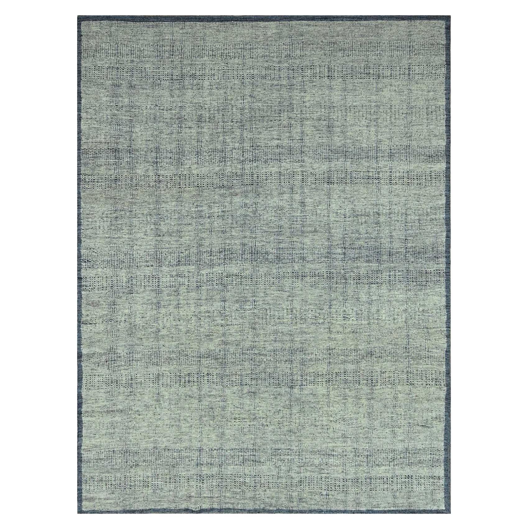 8'10"x11'10" Navy Blue Hand Knotted Oxidized Grass Design Pure Wool Oriental Rug