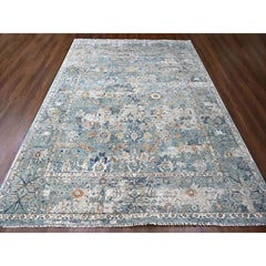 8'10"x11'10" Silver Blue Abrash Persian with Leaf Design Hand Knotted Wool Rug