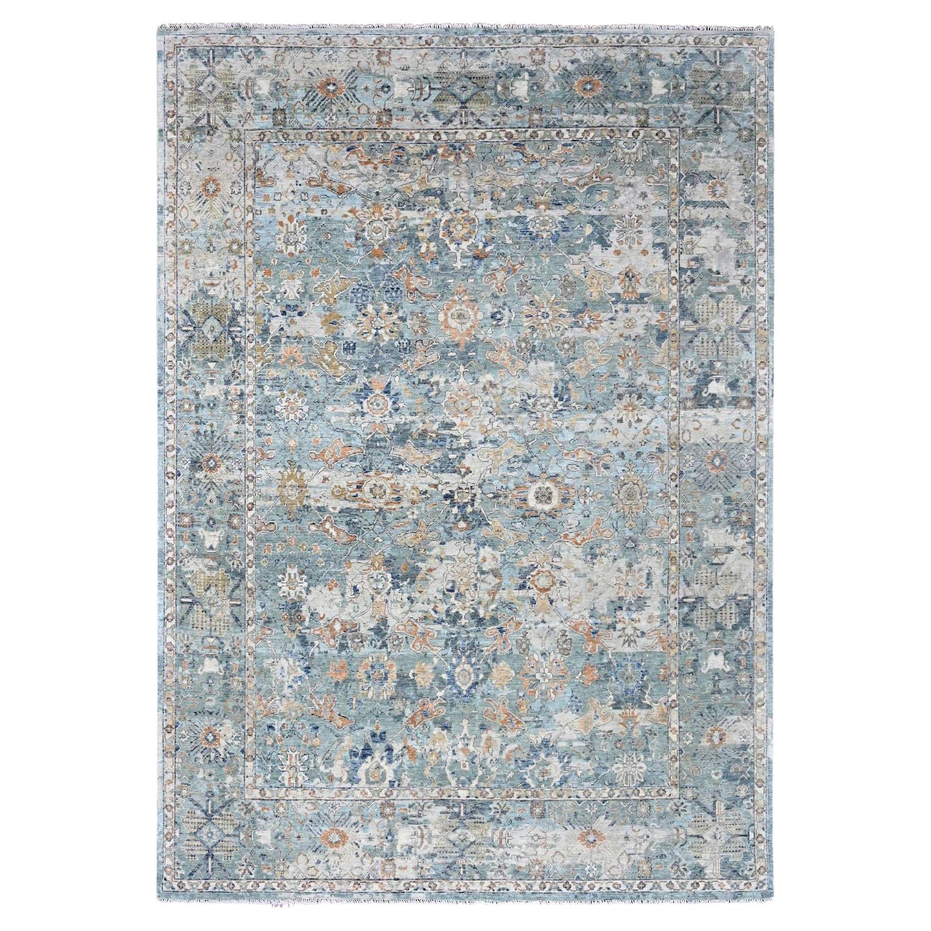 8'10 "x11'10" Argento Blu Abrash Persiano con Design/One Annodato a Mano in Lana
