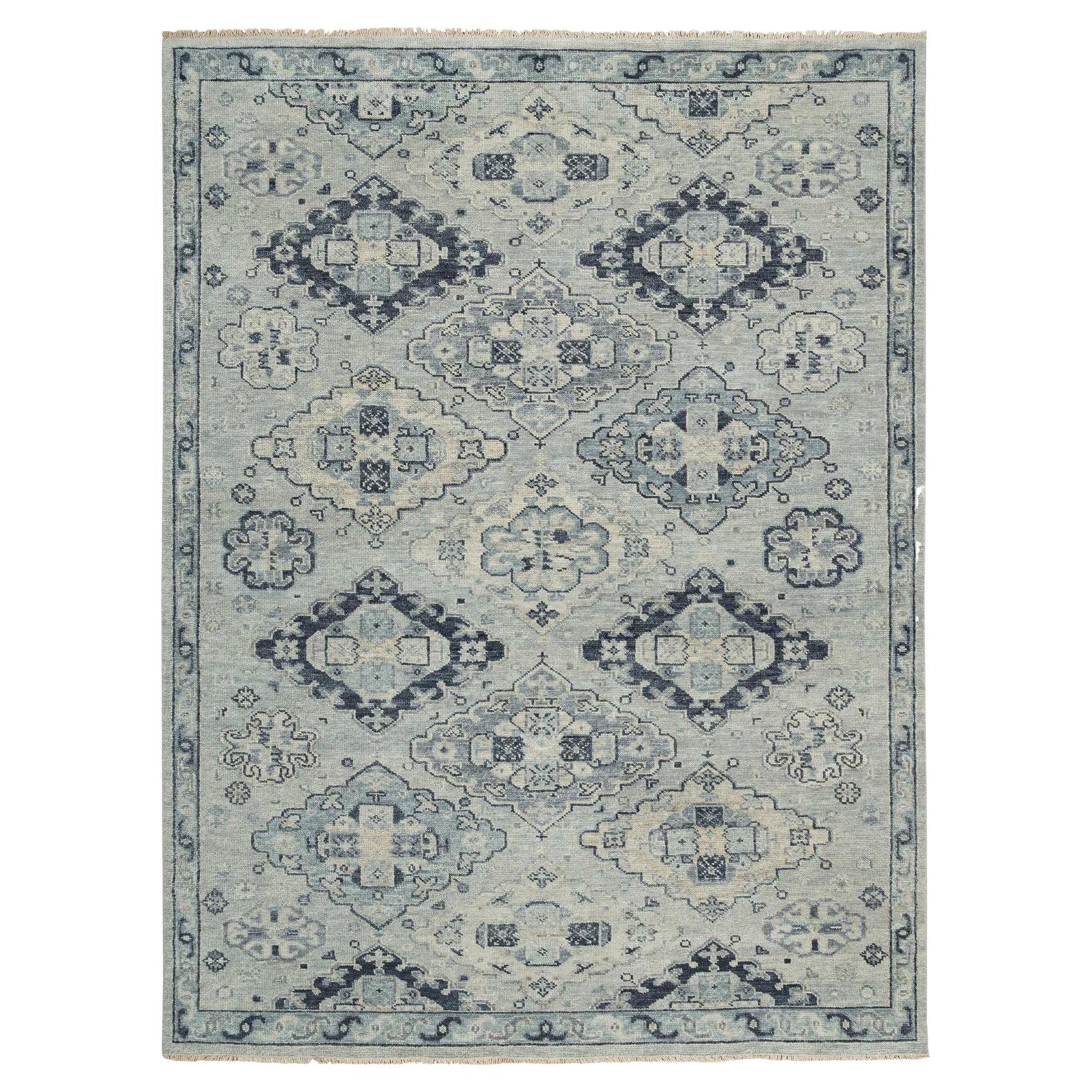 8'10"x11'10" Silver Gray, Pure Wool Hand Knotted, Anatolian Design Oriental Rug