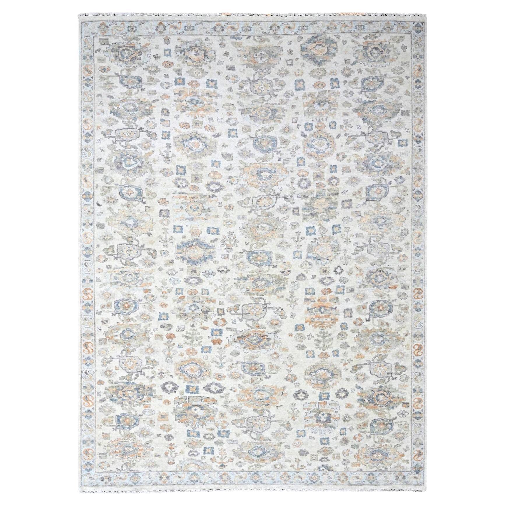 8'10"x11'10" White Antiqued Persian Ziegler Mahal Design Hand Knotted Wool Rug