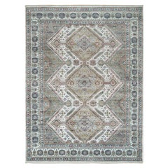 8'10"x11'10" White Shiraz Reimagined Wool Flower Motif Hand Knotted Oriental Rug