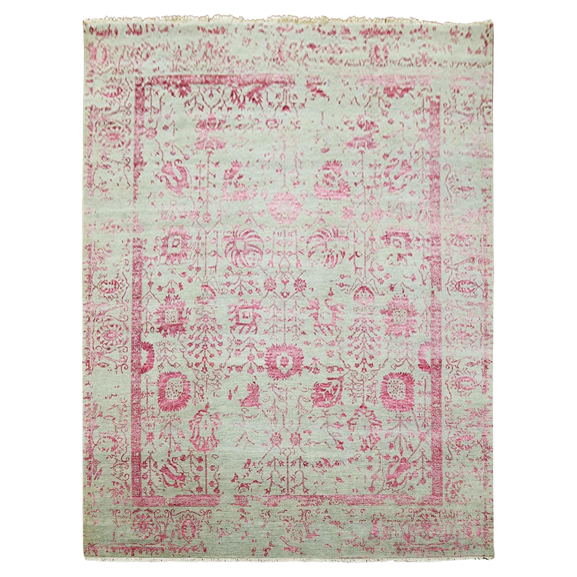 8
10 "x11
3" Alfombra anudada a mano de lana y seda con diseño Tabriz persa beige y rosa en venta